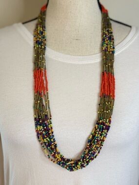 Rion multicolored multi strand beaded chic necklace 15”